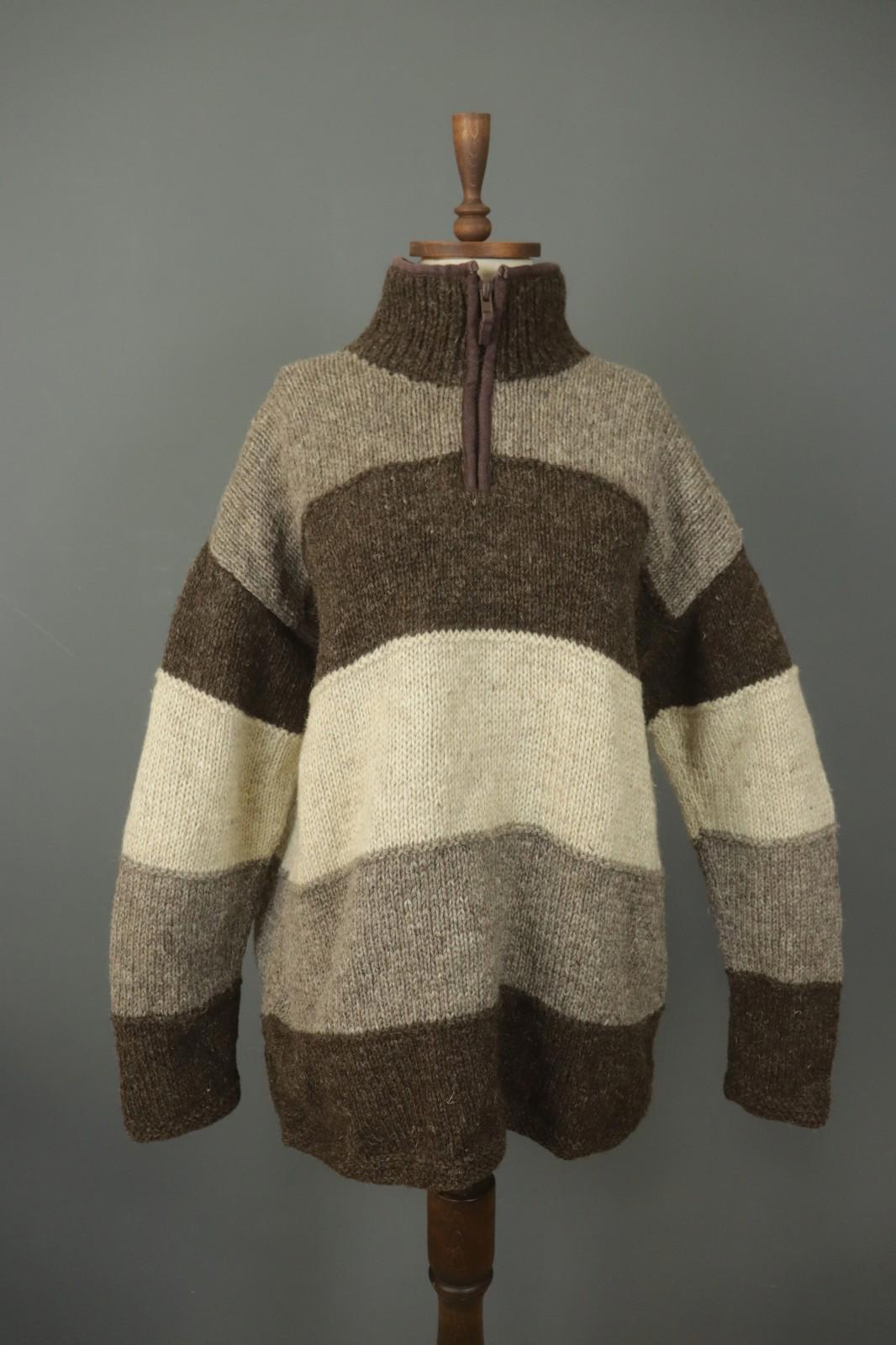 PACHAMAMA Multi Striped Wool Cable Knit Mock Neck 1/4 Zip Sweater – Size L / M