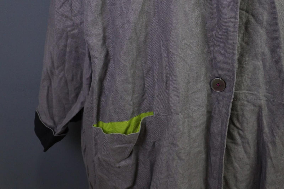 GUDRUN SJODEN Gray Windbreaker Linen Parka Oversized Coat Jacket – Size XL