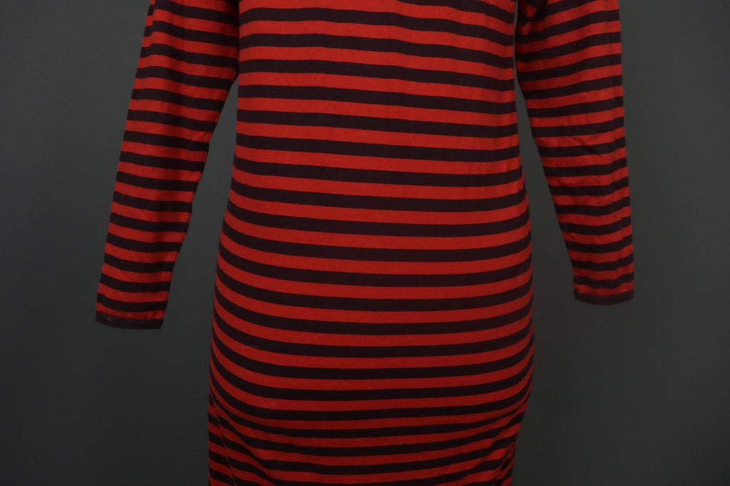 MARIMEKKO PITKĀMEKKO Red Black Striped Cotton Long Sleeve Shift Dress – Size XS