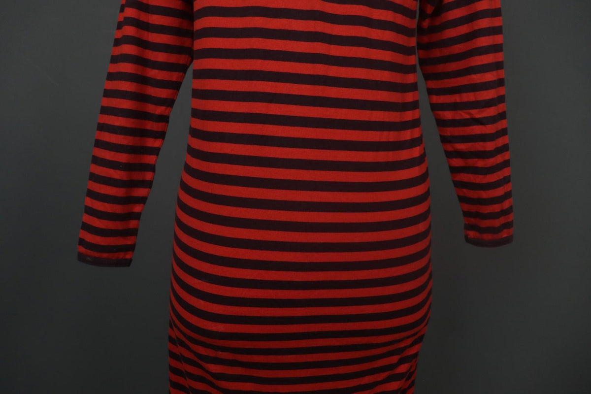 MARIMEKKO PITKĀMEKKO Red Black Striped Cotton Long Sleeve Shift Dress – Size XS