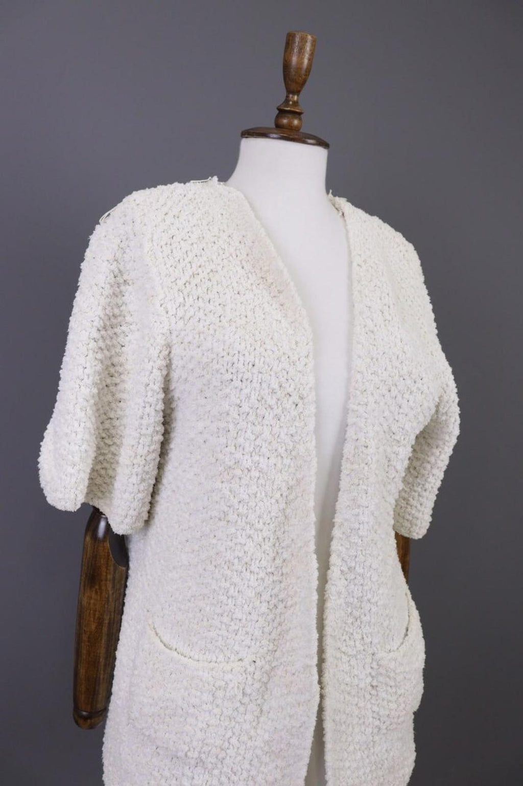 GANNI White Knit Open Front 3/4 Sleeve Cardigan Sweater – Size S