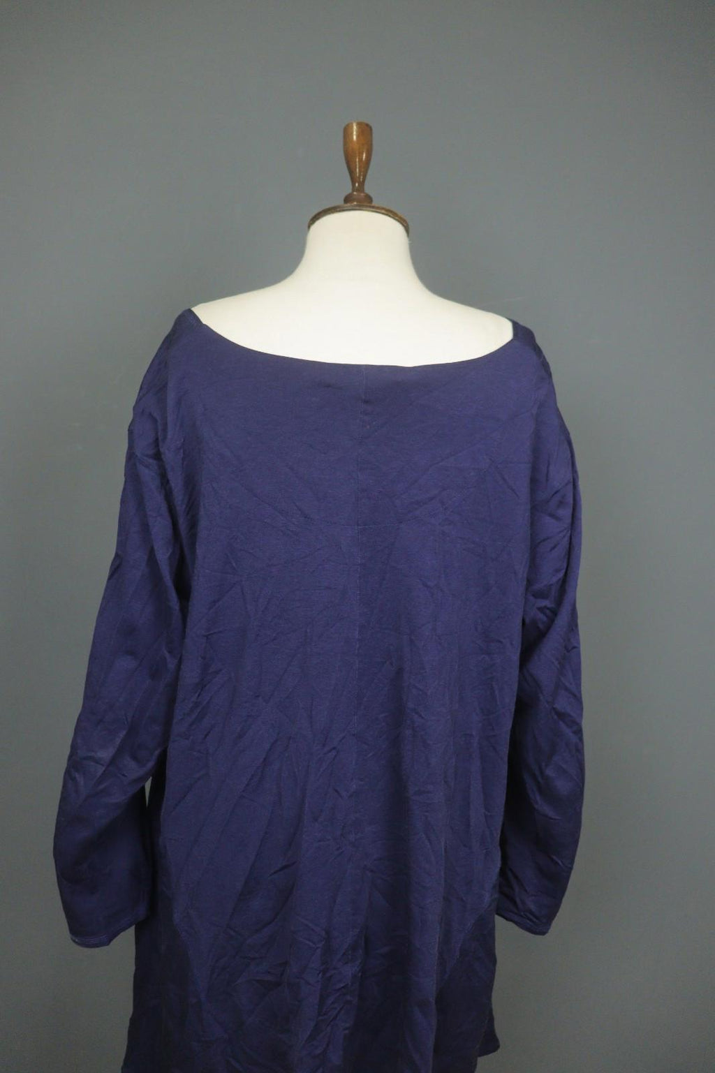 GUDRUN SJODEN Navy Cotton Long Sleeve Asymmetrical Hem Shift Dress – Size 2XL