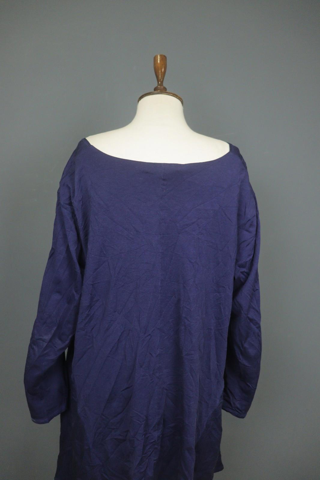 GUDRUN SJODEN Navy Cotton Long Sleeve Asymmetrical Hem Shift Dress – Size 2XL
