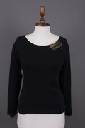 Lauren Ralph Lauren Black Leather Strap Cotton Sweater – Size M