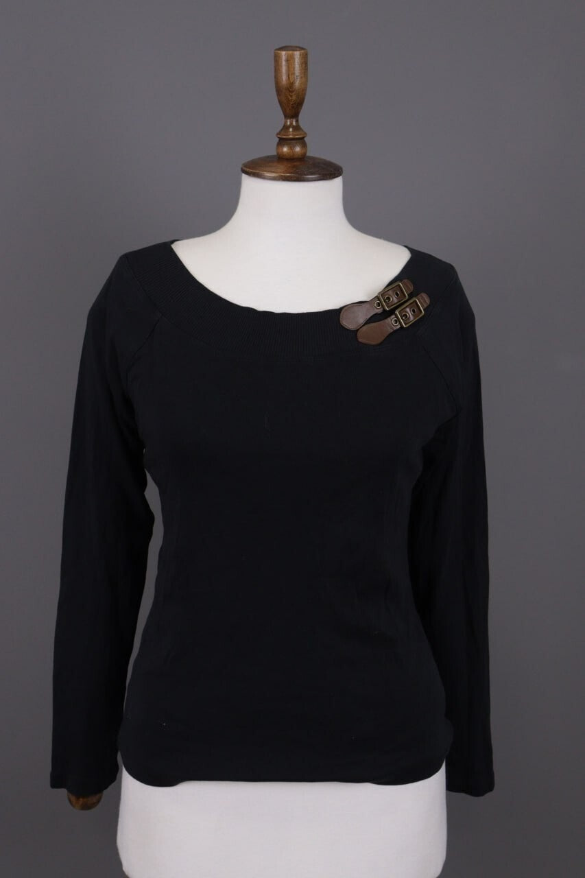 Lauren Ralph Lauren Black Leather Strap Cotton Sweater – Size M