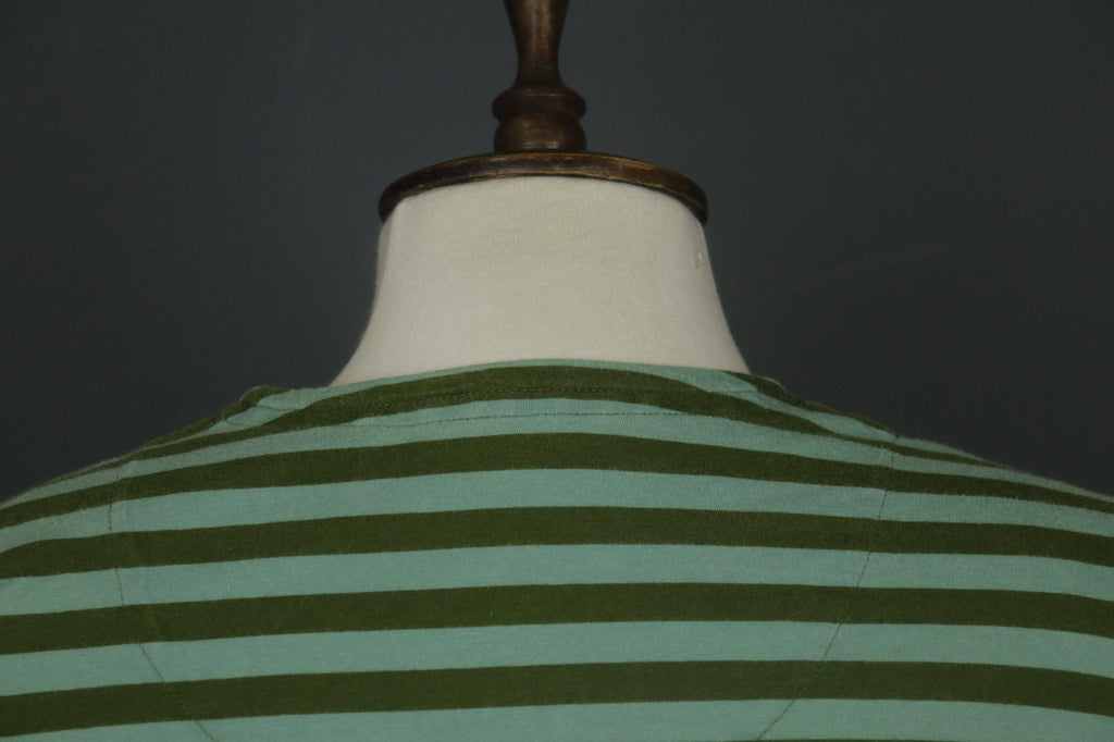 GUDRUN SJODEN Green Striped Organic Cotton Split V-Neck A-Line Dress – Size S