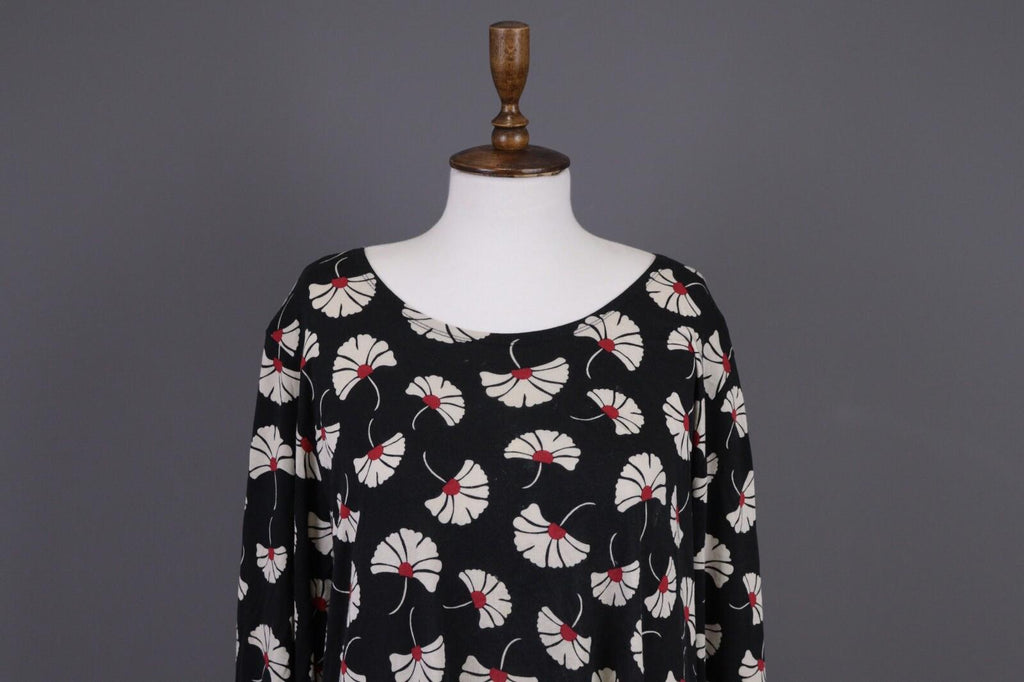GUDRUN SJODEN Black Floral Relaxed Long Sleeve Blouson Midi Dress – Size L