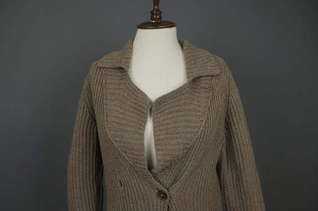 BLUMARINE Brown Knitted Collared Long Sleeve Button Front Cardigan Sweater M/L