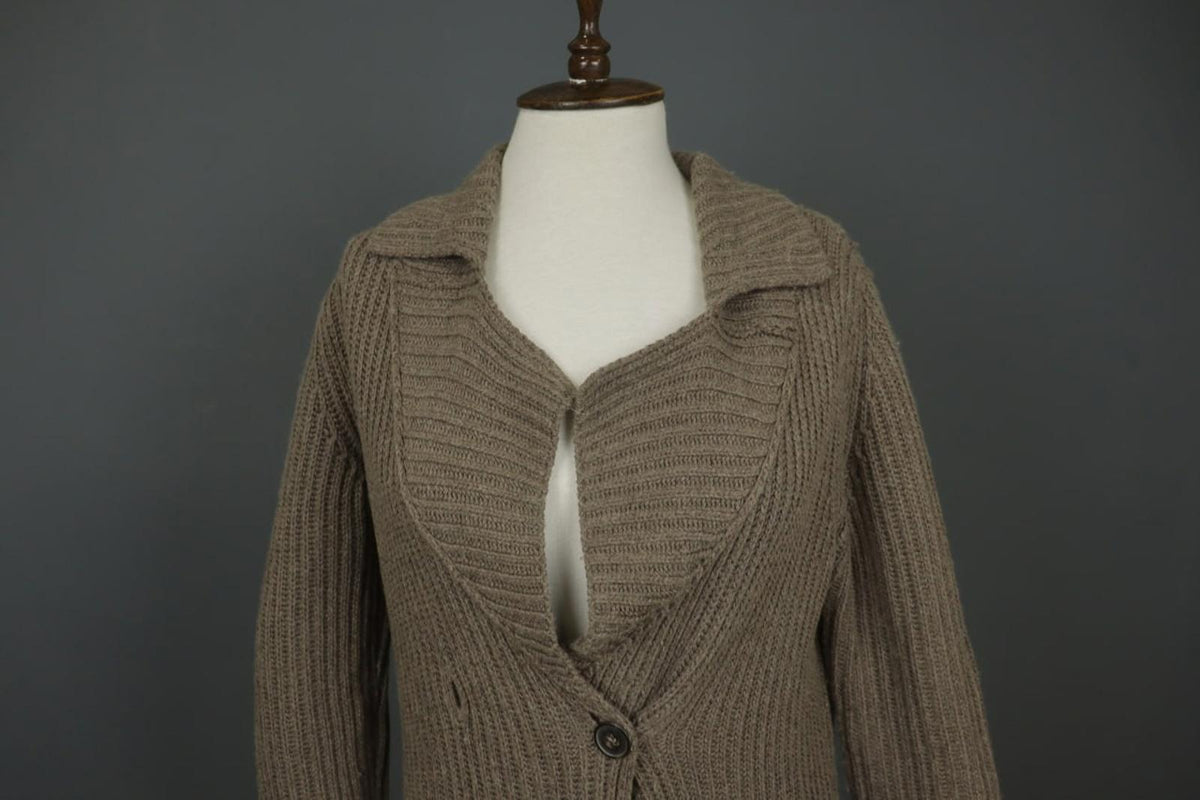 BLUMARINE Brown Knitted Collared Long Sleeve Button Front Cardigan Sweater M/L