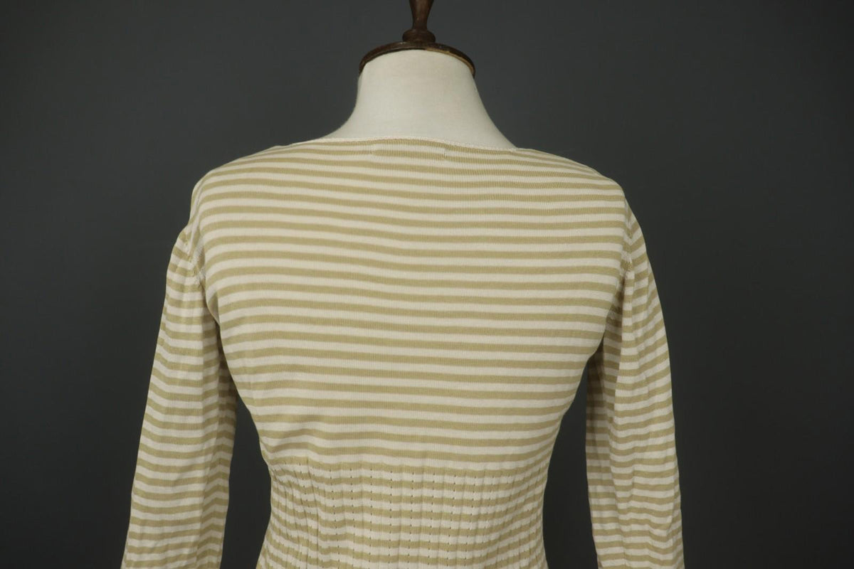 GUDRUN SJÖDEN Ivory Beige Striped Silk Long Sleeve Pullover Knitted Top – Size M
