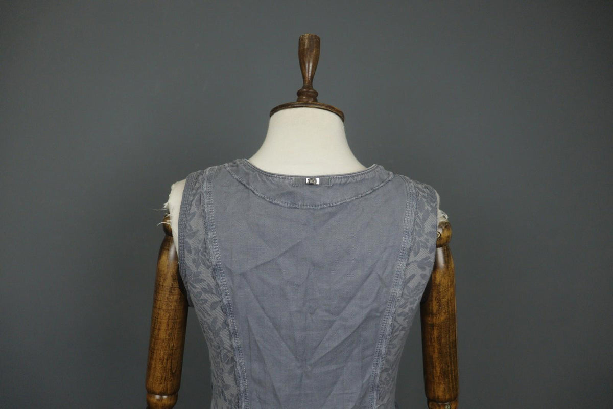 HIGH USE Gray Floral Cotton Sleeveless Sweetheart Neck 3/4 Zip Shift Dress Sz 38