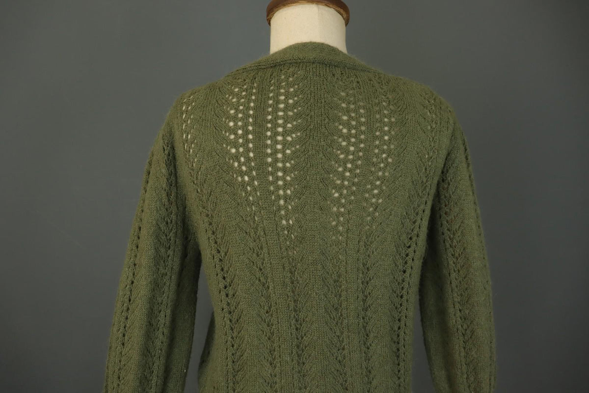 LA MAILLE SEZANE Green Open Knit Raglan Sleeve Button Front Cardigan – Size S