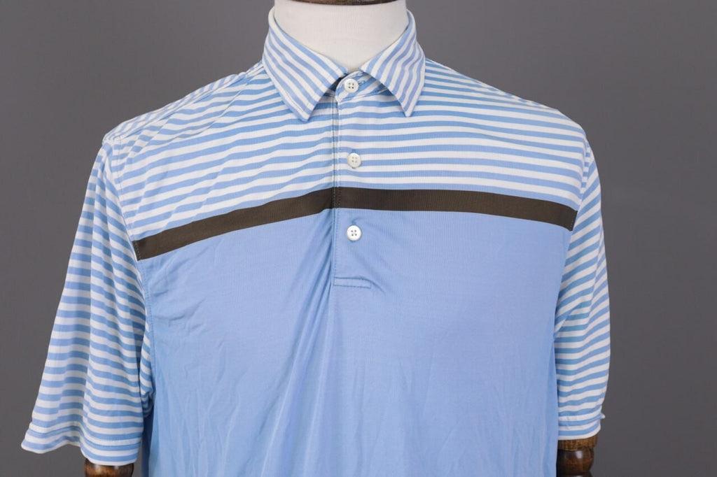 FJ FootJoy Athletic Fit Blue Striped Golf Short Sleeve Polo Shirt – Size L