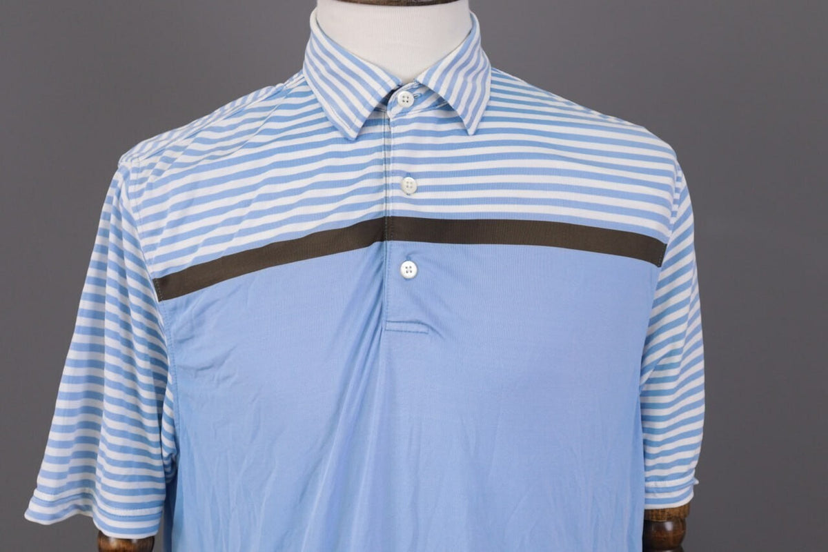 FJ FootJoy Athletic Fit Blue Striped Golf Short Sleeve Polo Shirt – Size L