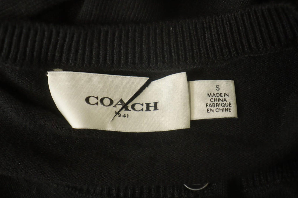 COACH Black Viscose Blend Raglan Sleeve Button Front Cardigan Sweater – Size S