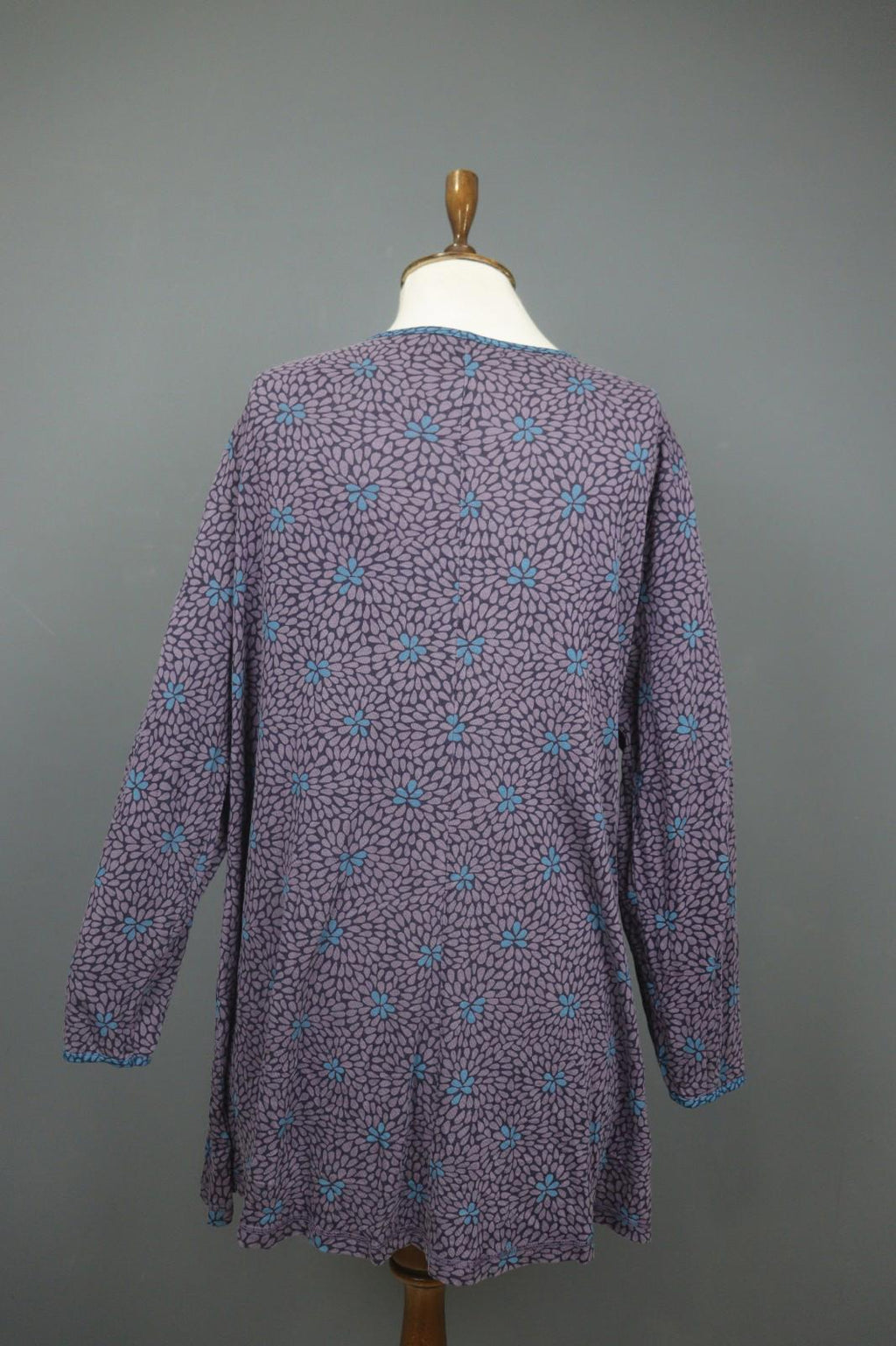 GUDRUN SJODEN Purple Floral Lyocell Long Sleeve Round Neck Shift Dress – Size XL