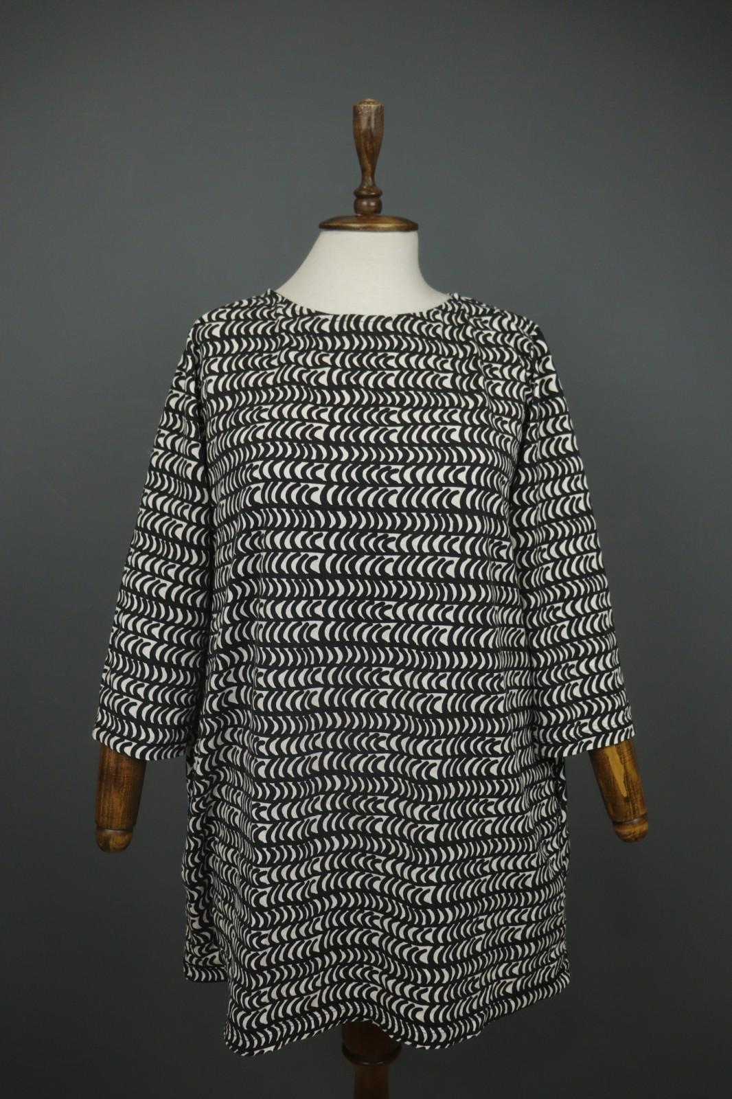 MARIMEKKO PERETTA SESLONKI Black White Geometric Round Neck Tunic Dress S/M