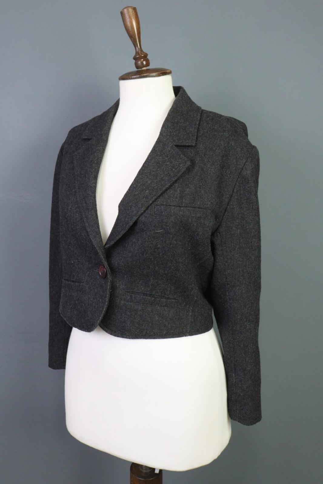 KENZO JUNGLE Gray One Button Knit Cropped Blazer Jacket