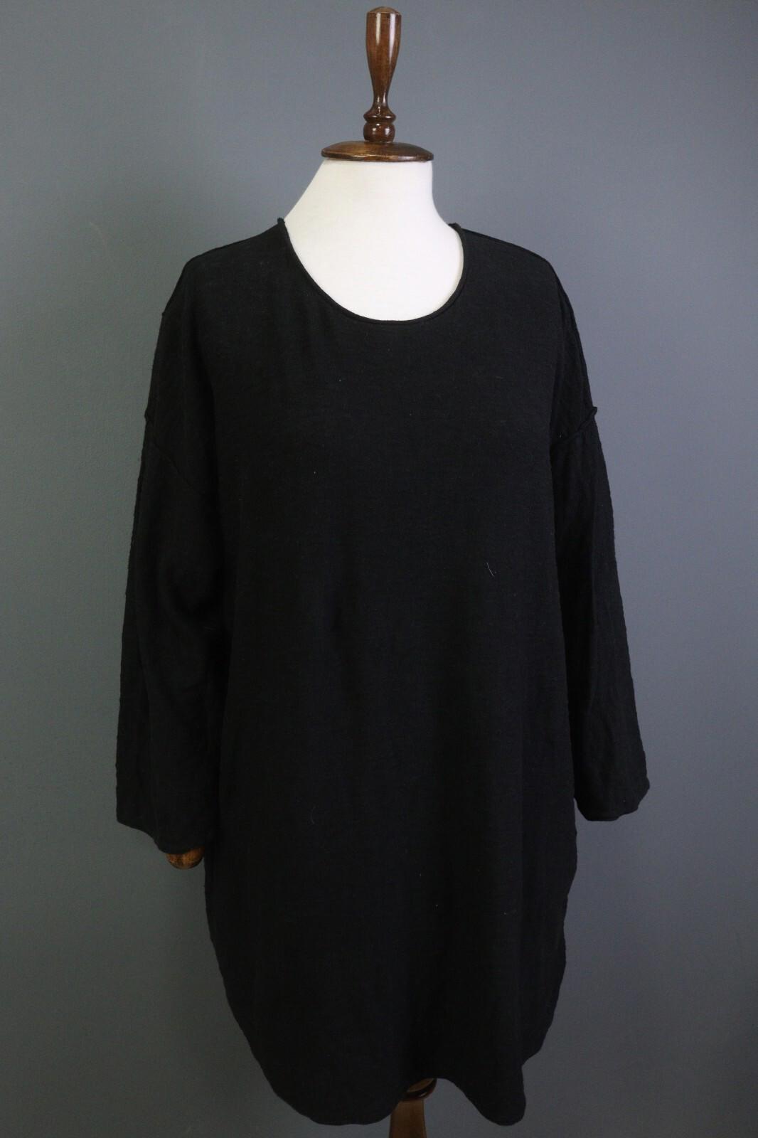 GUDRUN SJODEN Black Long Sleeve Oversized Lagenlook Shirt Dress – Size M