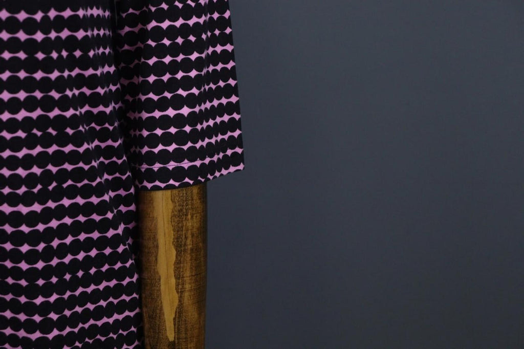 MARIMEKKO ADD PERETTA PIKKU RASYMATTO Purple Polka Dot Cotton Shift Dress Sz XS