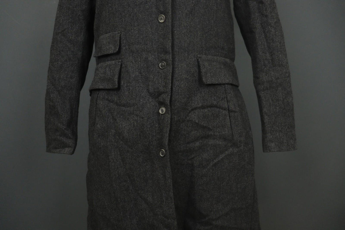 ANNETTE GOERTZ Gray Herringbone Wool Long Sleeve Button Front Long Coat – Size 38