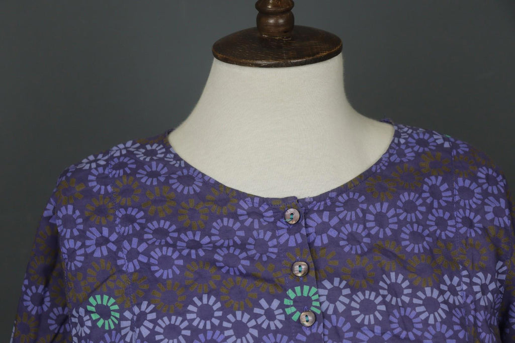 GUDRUN SJÖDEN Multi Flower Cotton Long Sleeve Button Front Tunic Shirt Top Sz S