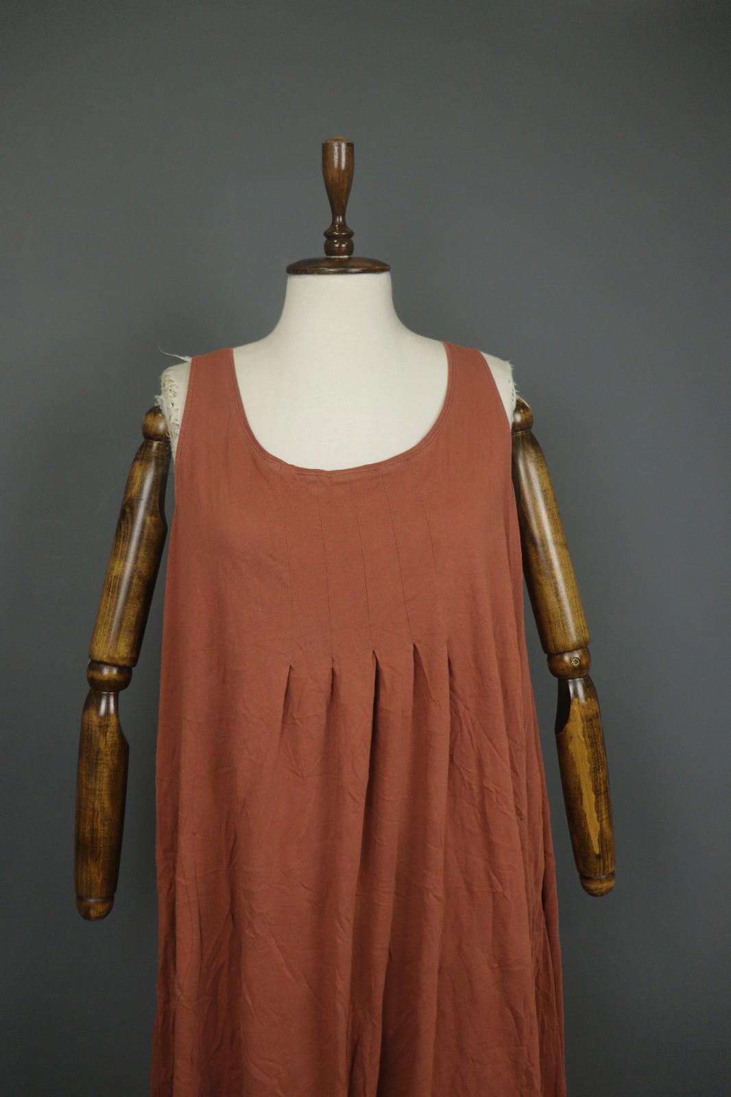 GUDRUN SJODEN Brown Pleated Sleeveless Scoop Neck Pullover Tank Dress – Size M