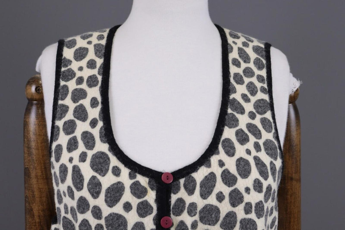 GUDRUN SJODEN Beige Leopard Print Wool Knit Vest Cardigan – Size L