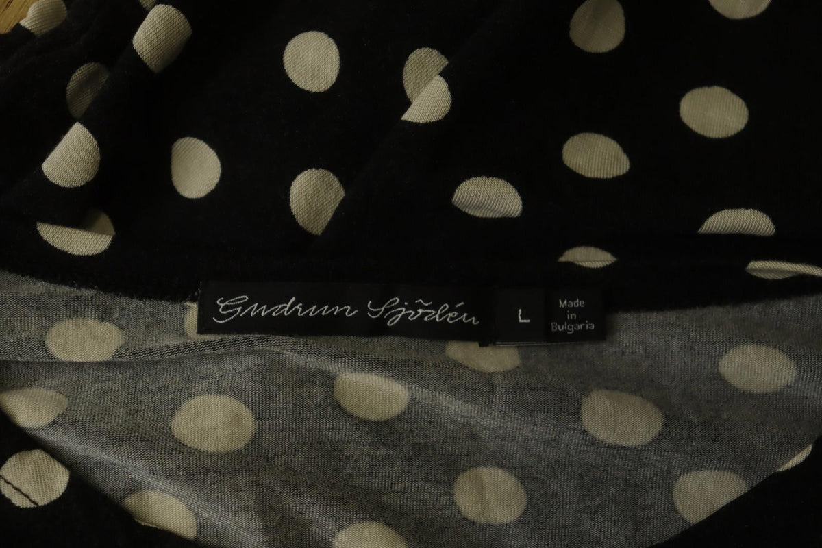 GUDRUN SJODEN White Black Polka Dot Modal Long Sleeve Pullover Blouse Top – Size L