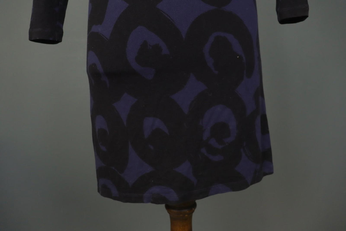 MARIMEKKO Purple Black Printed Viscose Long Sleeve Pullover Shift Dress – Size XS