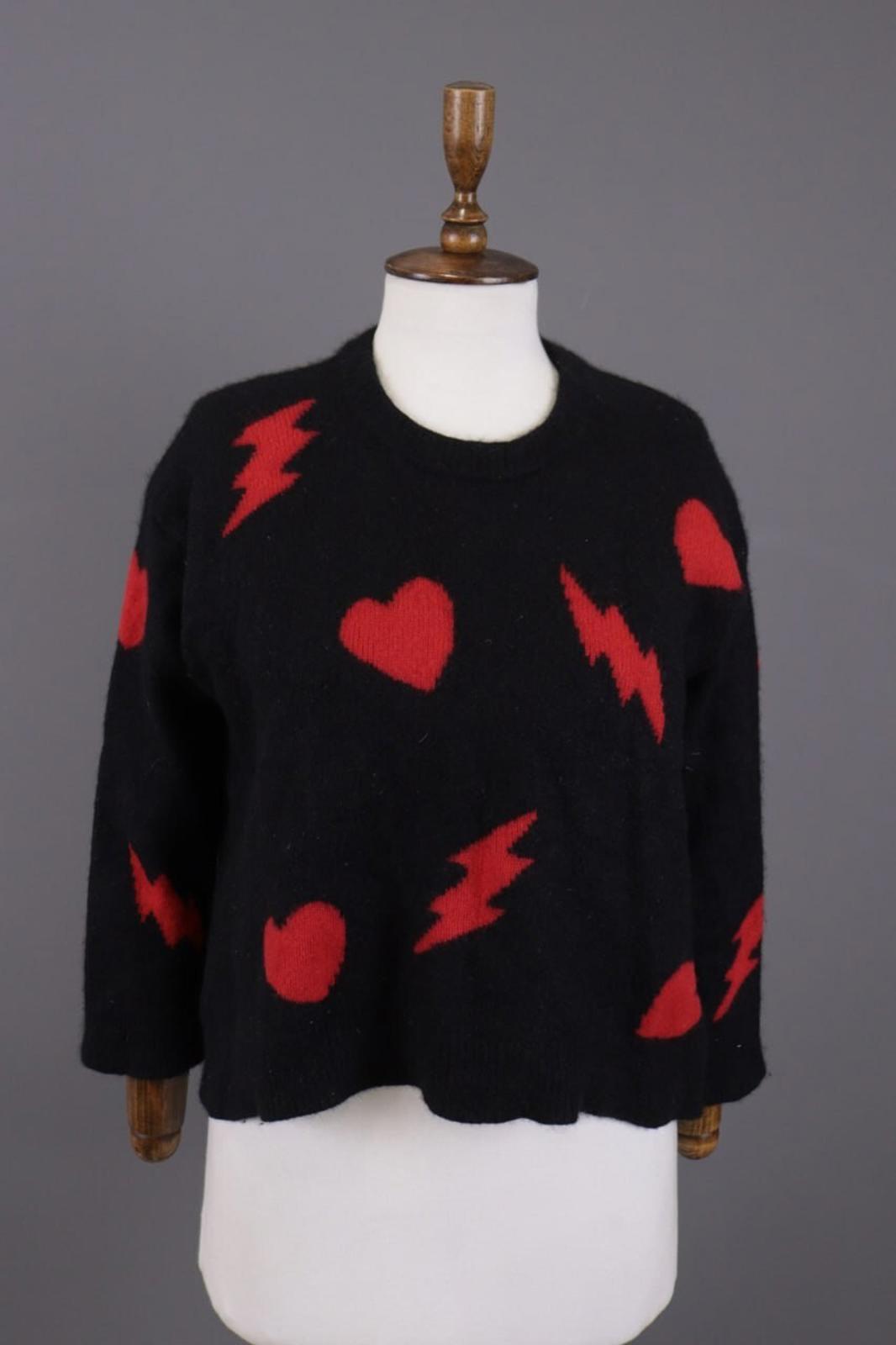 ZADIG & VOLTAIRE MARCUS BIS Black Printed Cashmere Knit Sweater – Size M