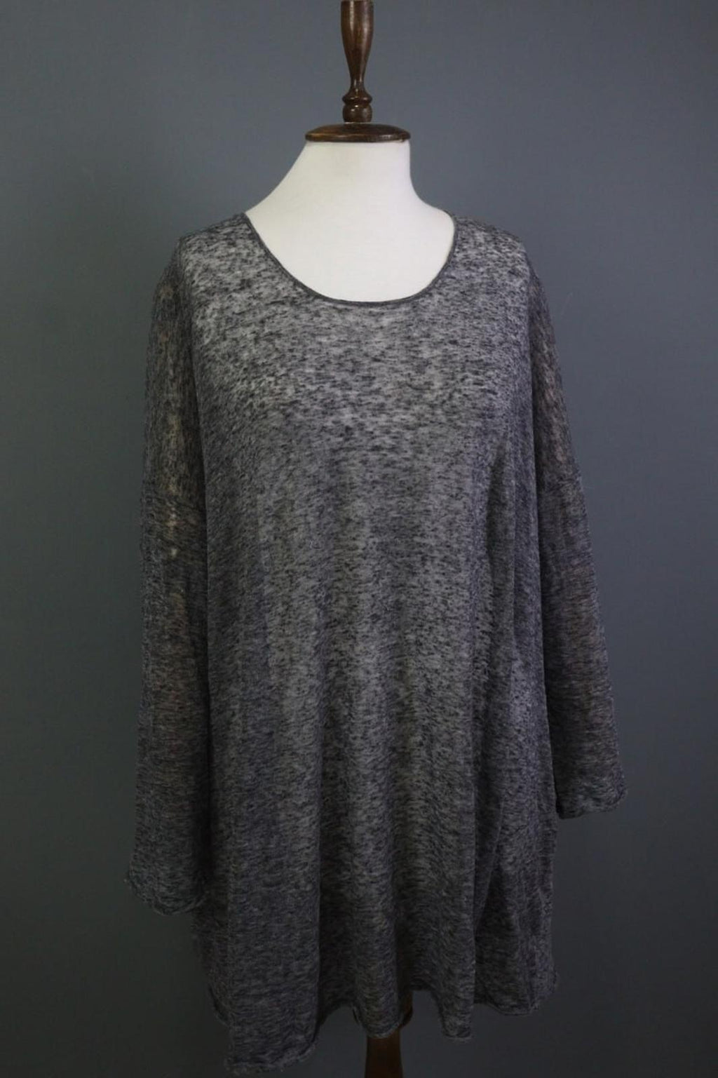 RUNDHOLZ Gray Sheer Lagenlook Relaxed Long Sleeve Blouse Tunic Dress