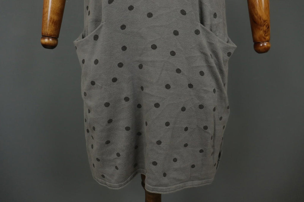 GUDRUN SJODEN Gray Cotton Polka Dot Long Sleeve Round Neck Shift Dress – Size M