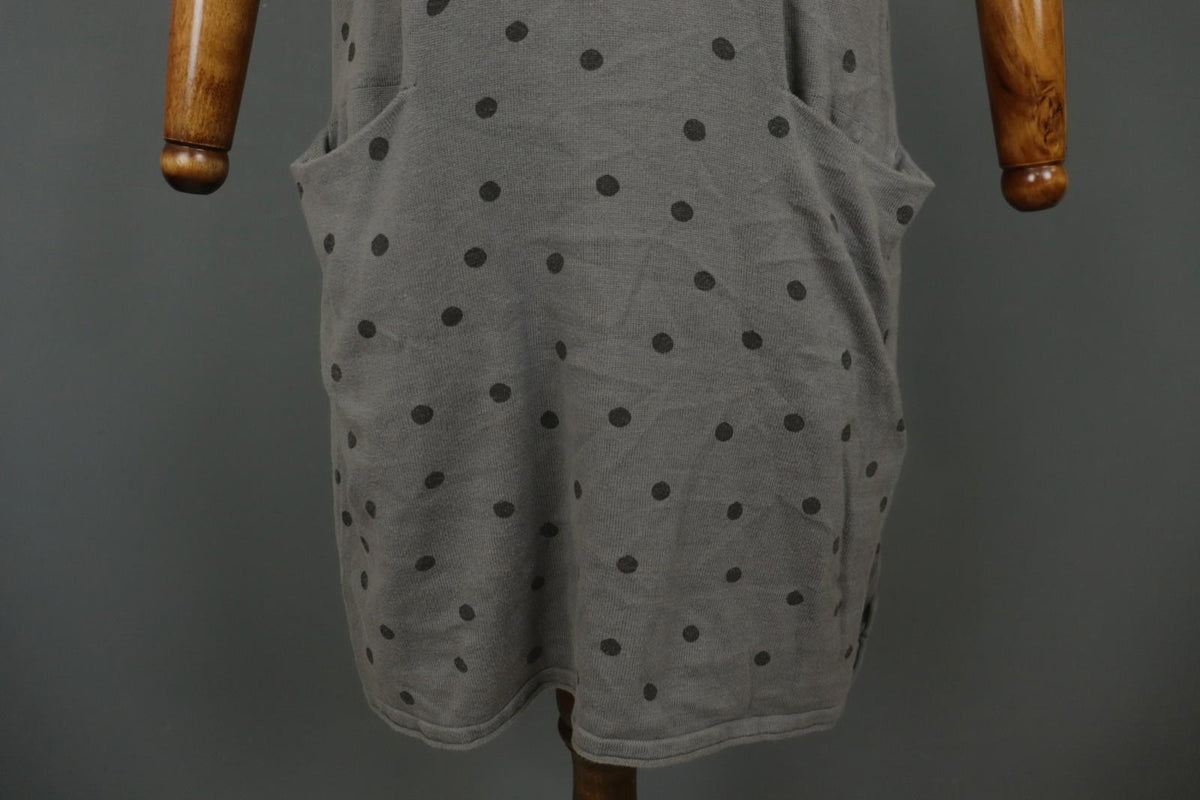 GUDRUN SJODEN Gray Cotton Polka Dot Long Sleeve Round Neck Shift Dress – Size M