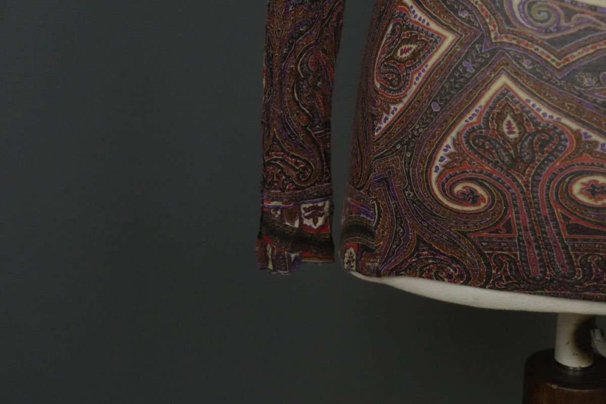 ETRO Milano Multicolor Paisley Classic Long Sleeve V-Neck Mini Dress – Size 42