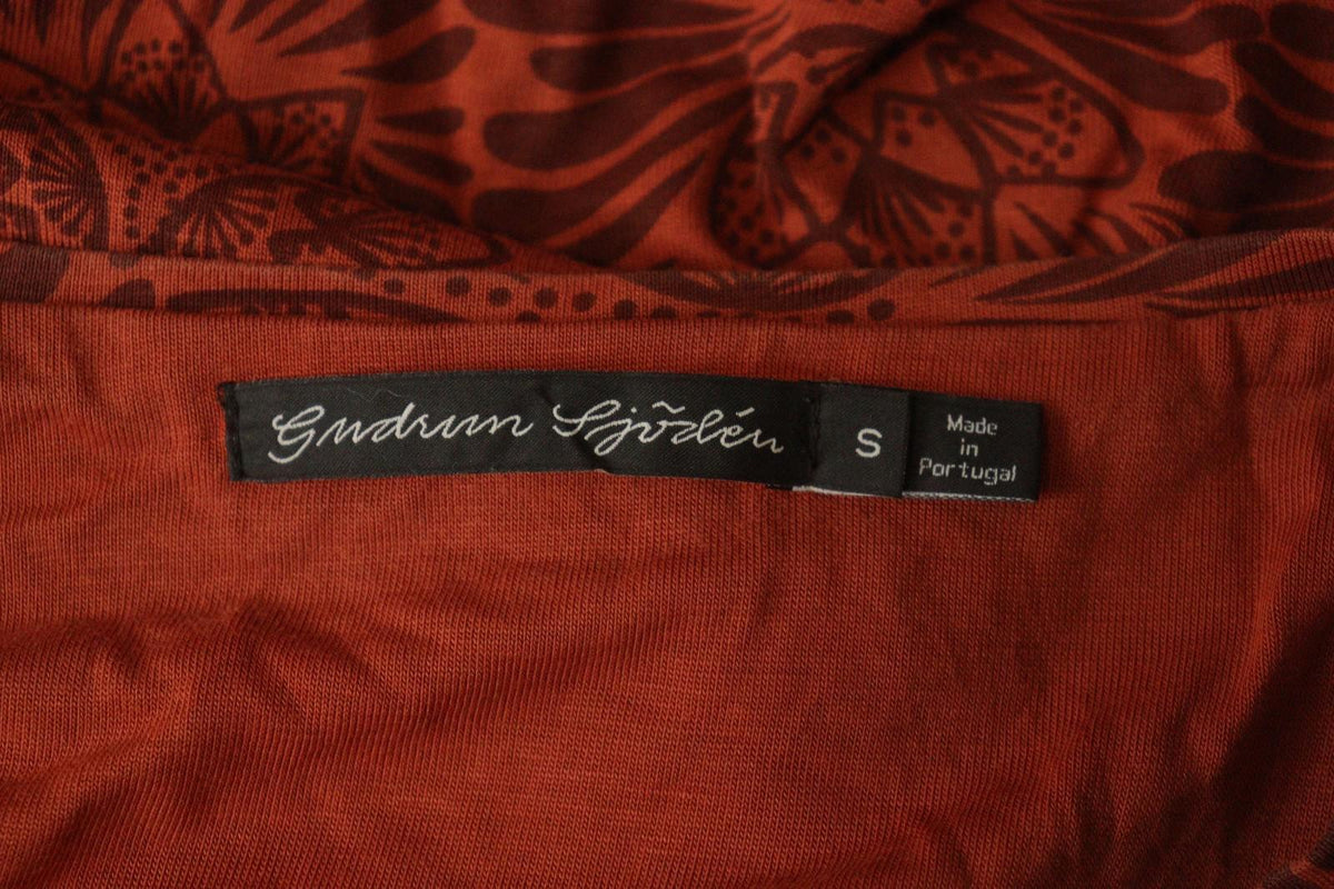 GUDRUN SJODEN Orange Floral Long Sleeve Round Neck Pullover Knit Top – Size S