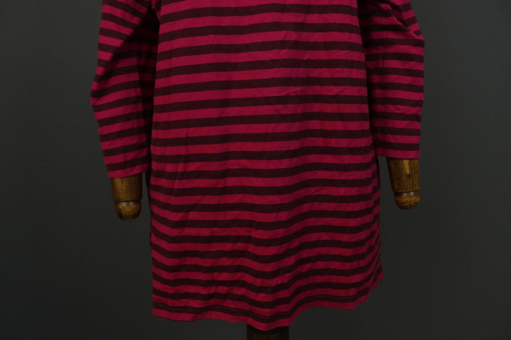 MARIMEKKO Red Black Striped 100% Cotton Long Sleeve Round Neck Shift Dress