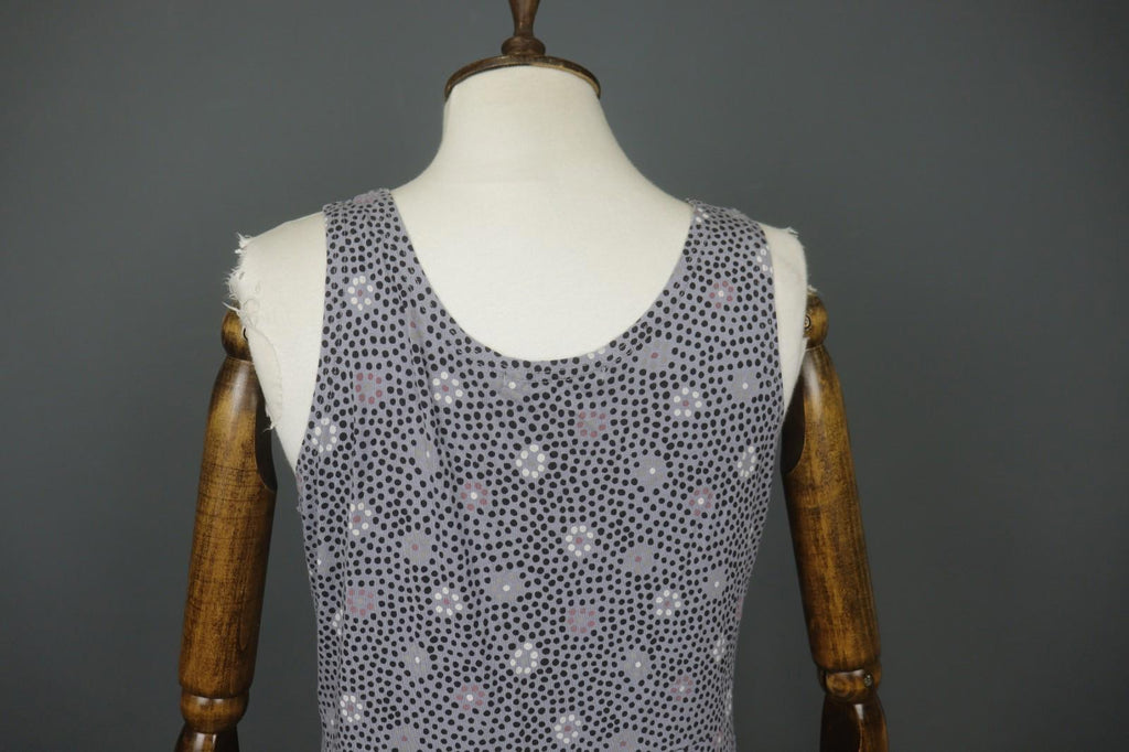 GUDRUN SJODEN Gray Modal Floral Polka Dot Sleeveless Round Neck Tank Dress Sz L
