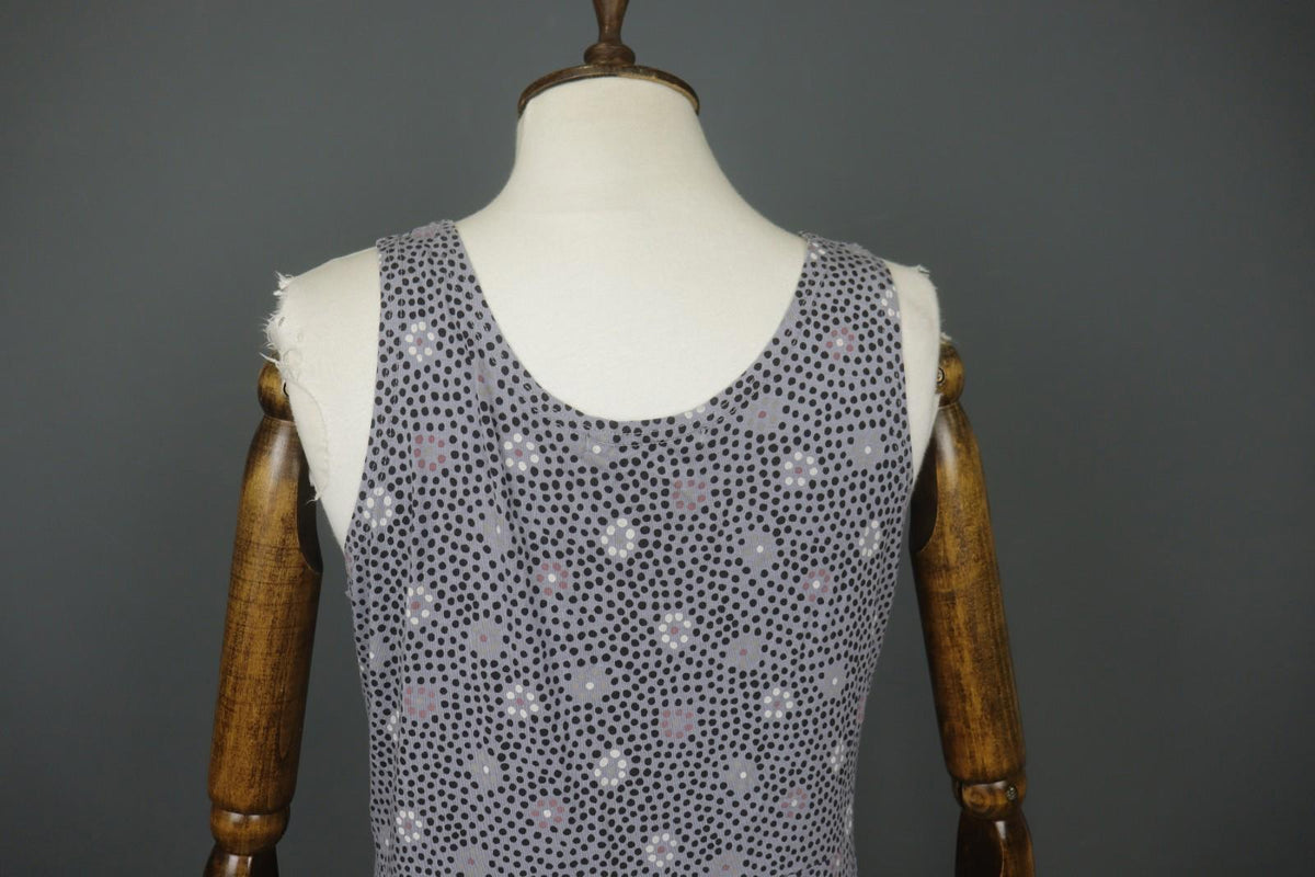 GUDRUN SJODEN Gray Modal Floral Polka Dot Sleeveless Round Neck Tank Dress Sz L