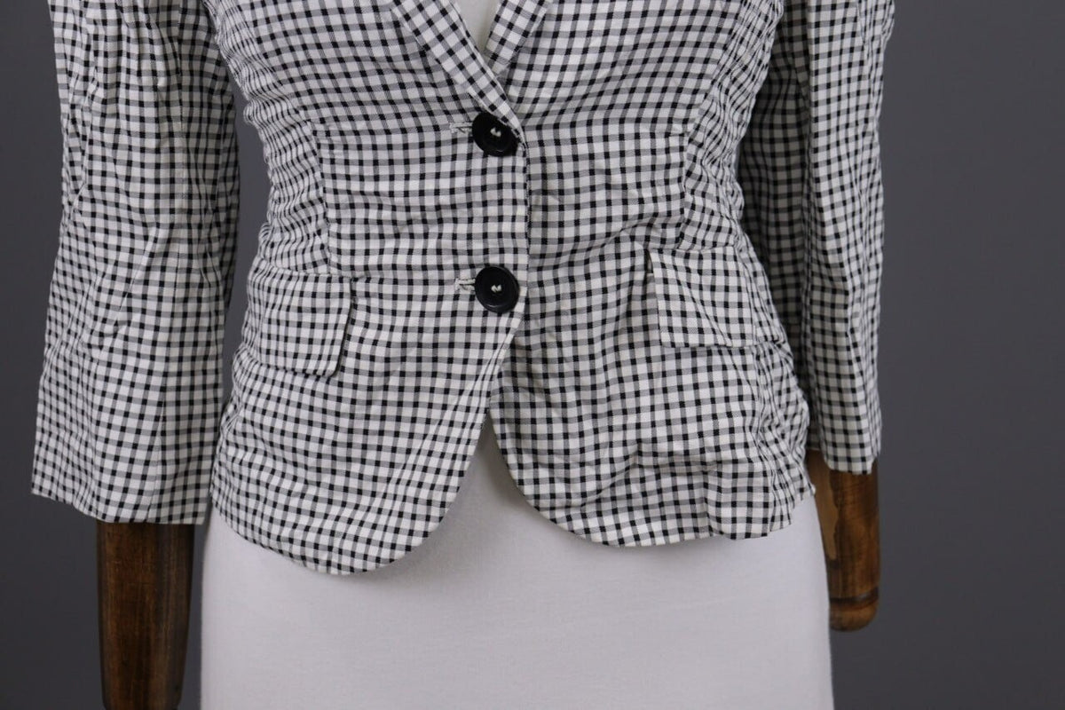 Max Mara White & Black 3/4 Sleeve Check Blazer Jacket – Size I 40 / USA 6