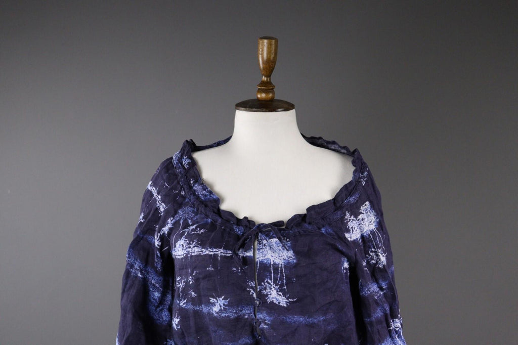 120% LINO Designer Floral Summer Casual Party Cocktail Blouse Shirt – Size M
