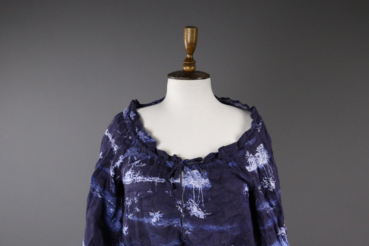 120% LINO Designer Floral Summer Casual Party Cocktail Blouse Shirt – Size M