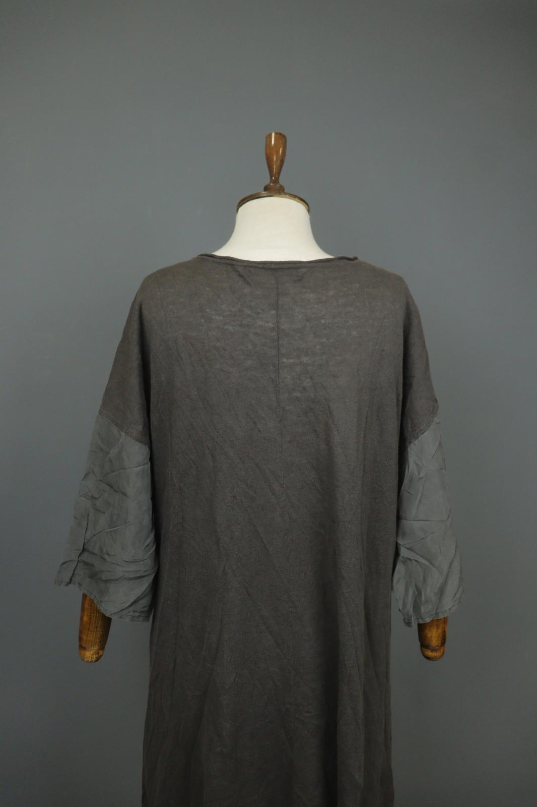 GUDRUN SJODEN Gray Linen Blend Round Neck Asymmetrical Hem Sweater Dress – Size XL