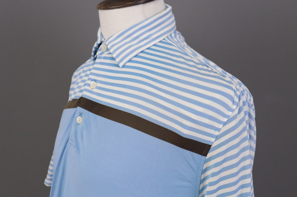 FJ FootJoy Athletic Fit Blue Striped Golf Short Sleeve Polo Shirt – Size L