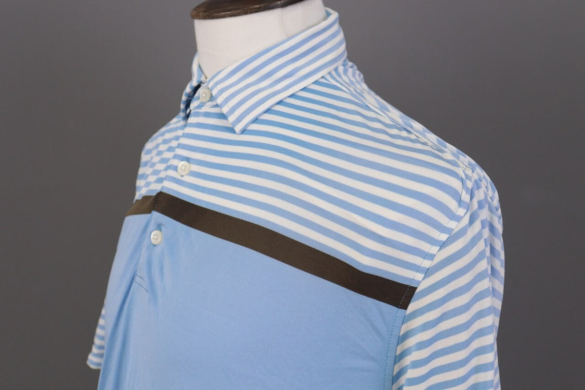 FJ FootJoy Athletic Fit Blue Striped Golf Short Sleeve Polo Shirt – Size L