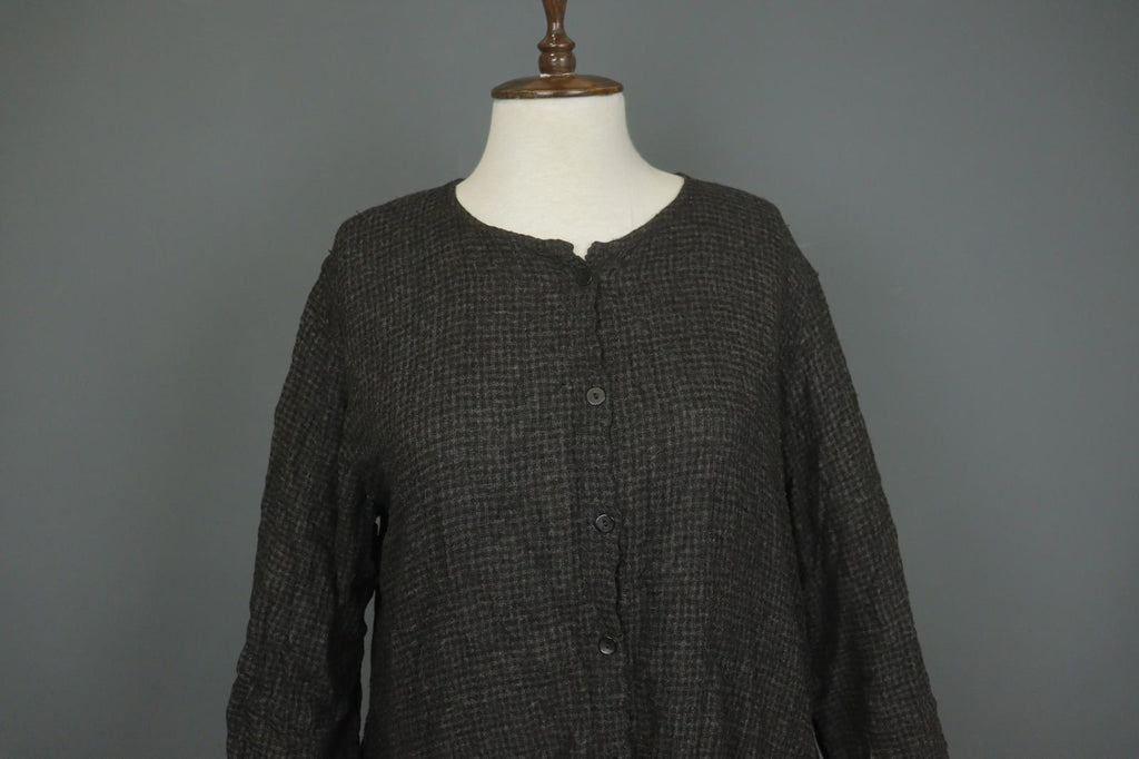 BARBARA LANG PARIS Black Crew Neck Long Sleeve Button Front Shirt Dress – Size M