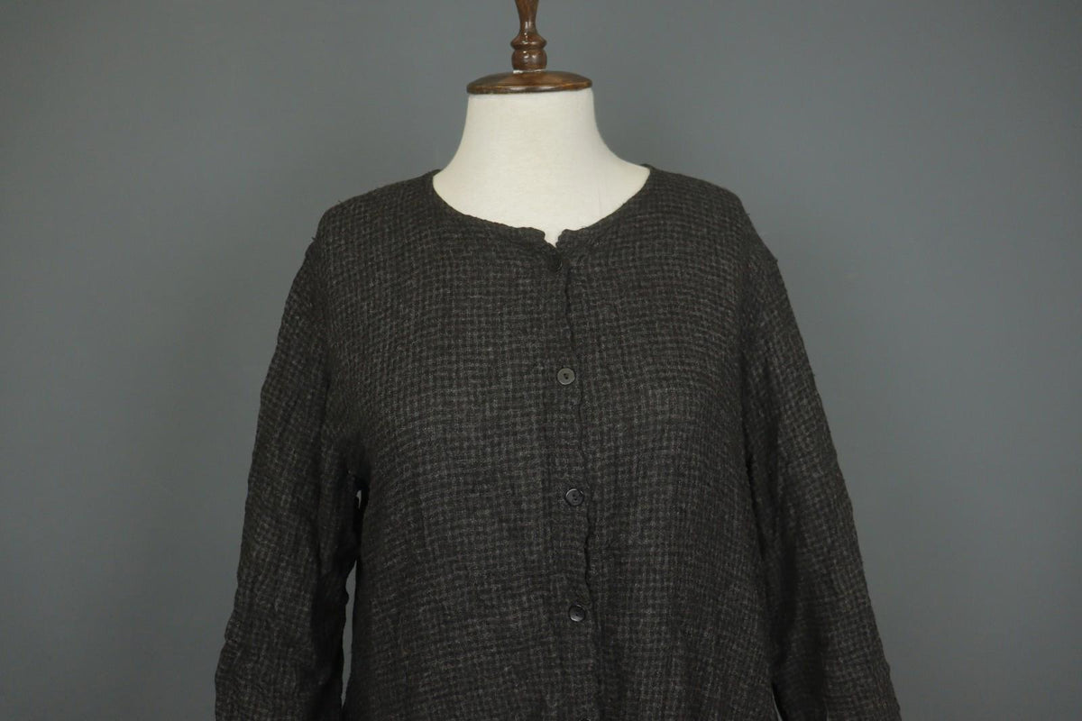 BARBARA LANG PARIS Black Crew Neck Long Sleeve Button Front Shirt Dress – Size M