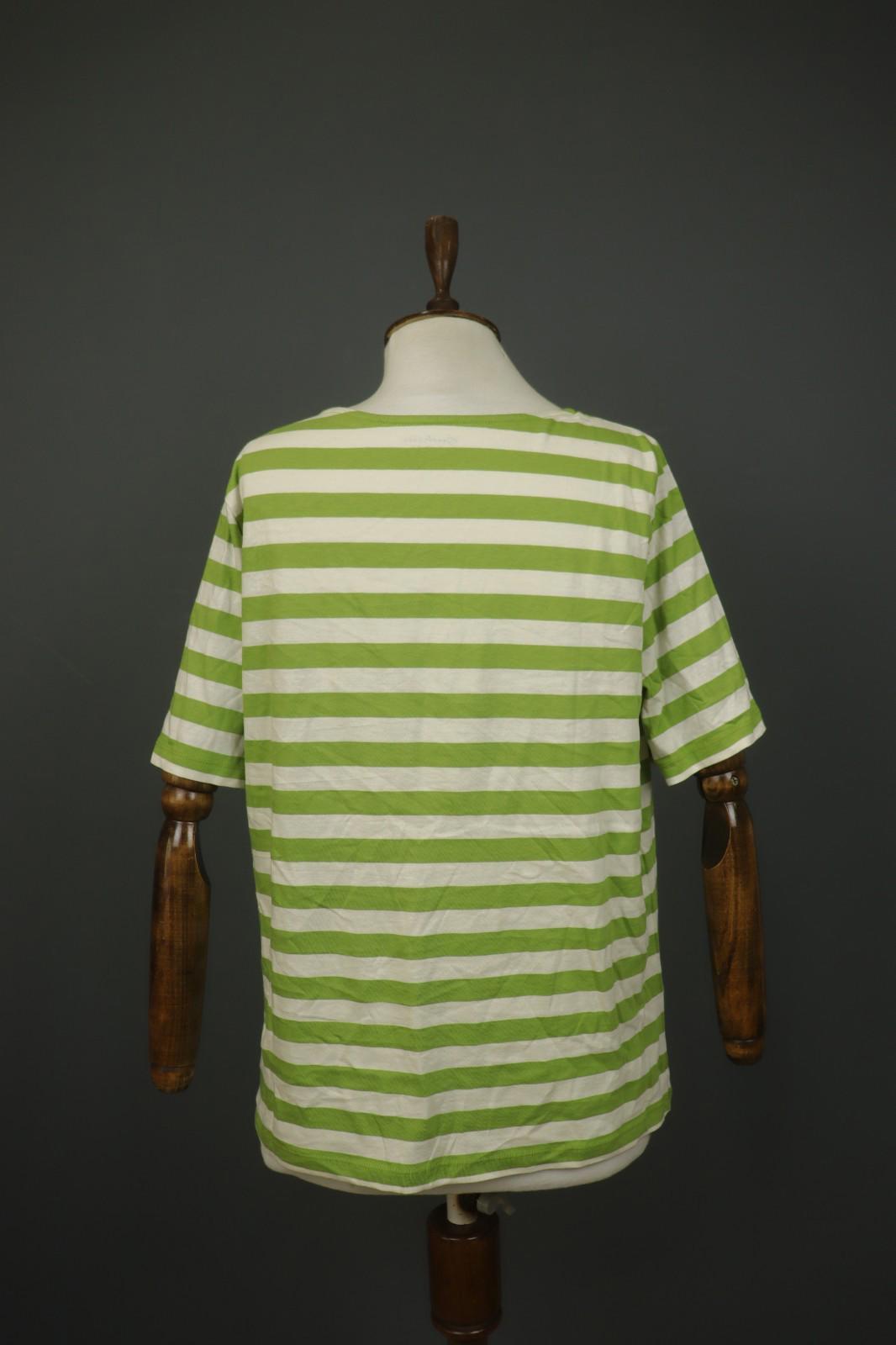 GUDRUN SJODEN White Green Striped 100% Cotton Crew Neck Pullover T-Shirt – Size L