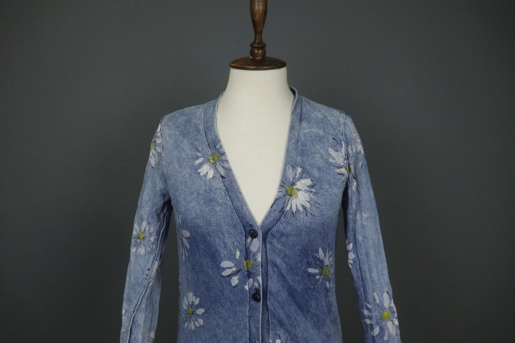 DOLCE & GABBANA Blue Floral Raglan Sleeve Button Front Cardigan Sweater – Size 40