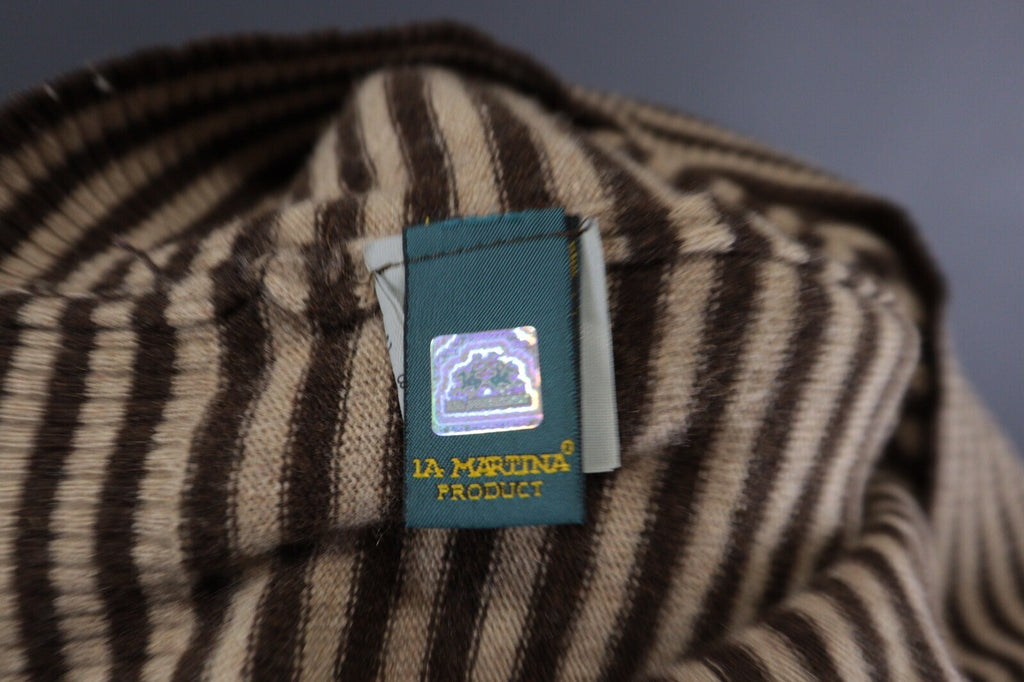 La Martina Brown Stripe Wool Brown Men's Crew Neck Sweater – Size M